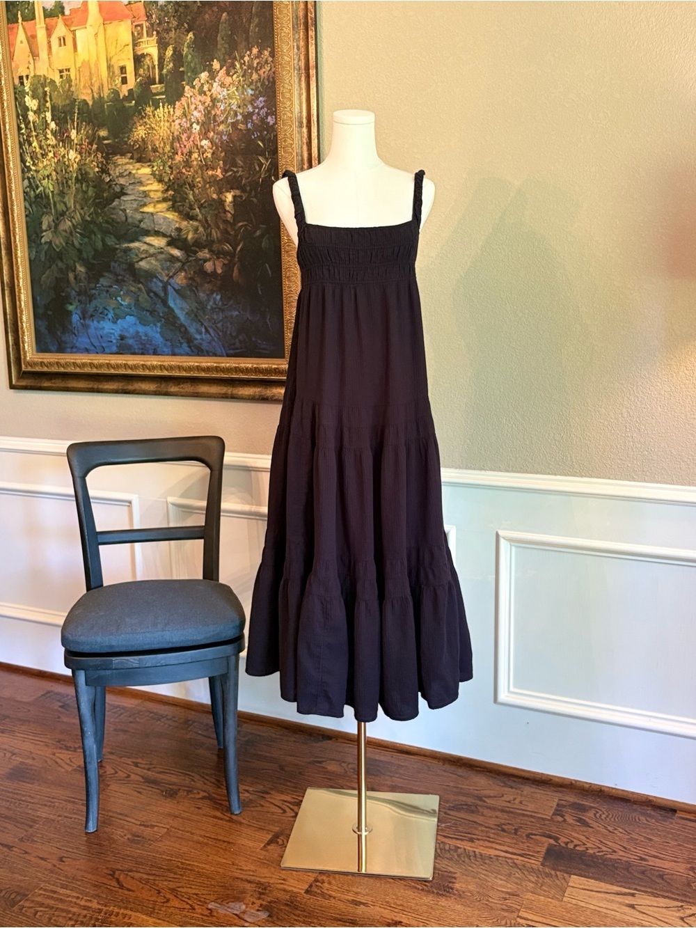J. Crew Women's Black Gauze Tiered Maxi Dress - Classic Sundress. XXS